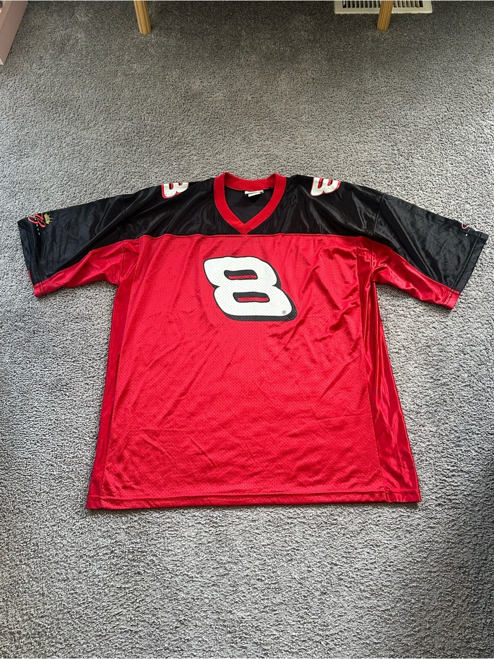 Dale Earnhardt Jr Red and Black Football Jersey #8 Winners Circle